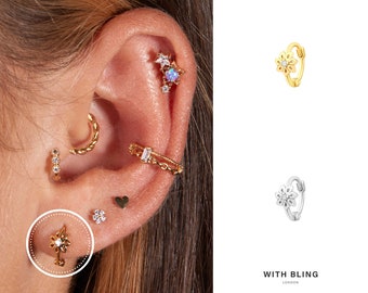 Spiral Flower Hoop, Tragus Hoop, Rook Hoop, Forward Helix Hoop, Cartilage Hoop, Tiny Hoop Earring, Cartilage Clicker Hoop