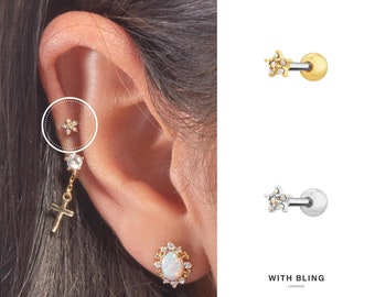 Tiny Star Earring Iridescent, Titanium Post Barbell Earring, Labret Earring, Helix Piercing, Conch Piercing, Tragus Piercing, Rook Piercing