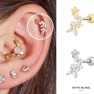 Butterfly Crawler Earring, Titanium Post Barbell Earring, Labret Earring, Curved Barbell Earring, Helix Piercing, Conch Piercing, Tragus