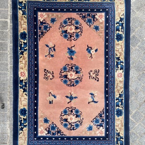 Vintage carpet of oriental China beijing handmade 123x186 cm