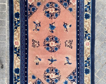 Vintage carpet of oriental China beijing handmade 123x186 cm