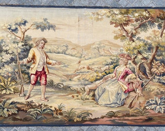 Very beautiful old French tapestry D'aubusson in wool and silk handmade 161x252 cm
