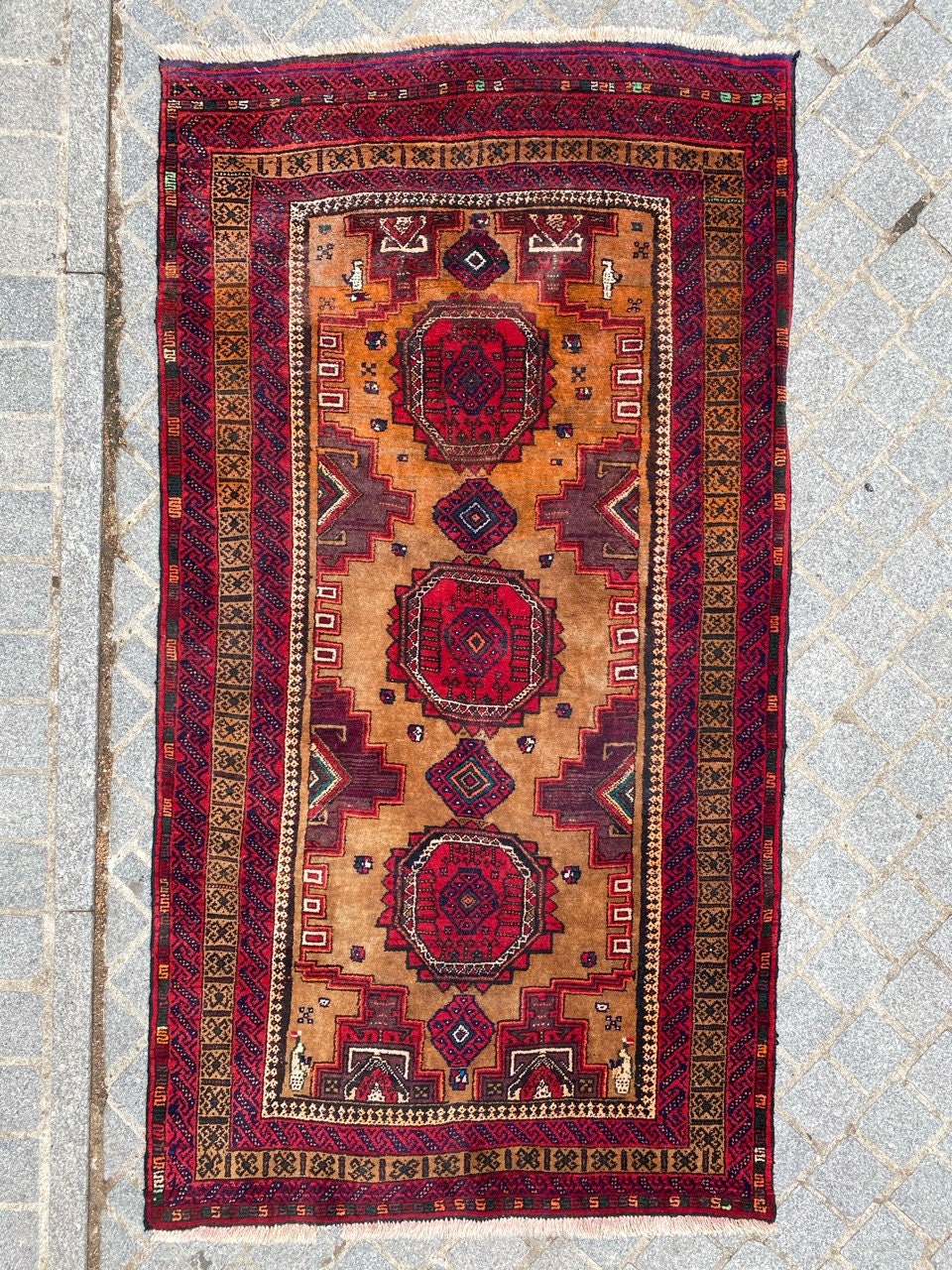 Joli Tapis Vintage Turkmen Afghan Fait Main 100x186 cm