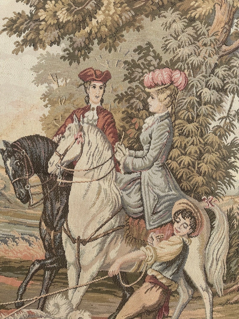 Grande Tapisserie Murale Vintage Française 130x115 Cm Scène Champêtre