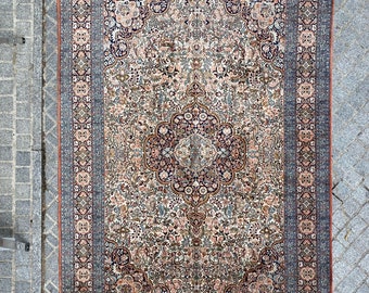Large vintage Kashmir silk rug handmade 185x290 cm