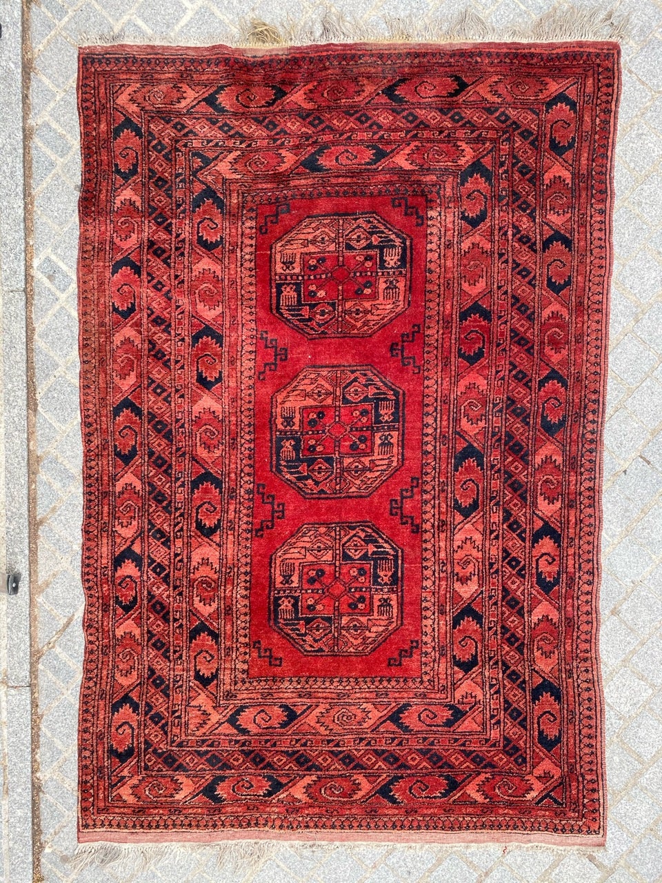 Très Beau Tapis Turkmen Afghan Fait Main 137x203 cm