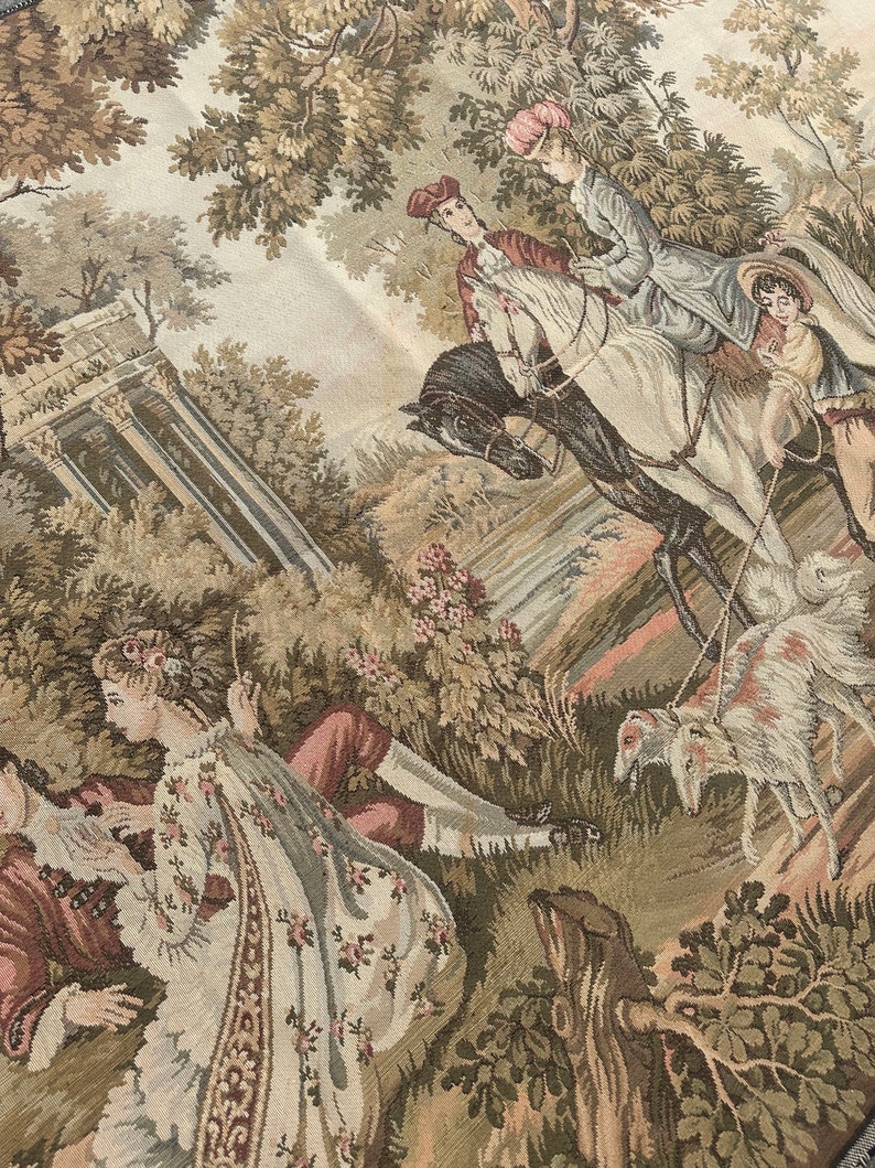 Tapisserie Vintage Française – Gobelin Fait Main, Suspension Murale 105x48cm (Motif Floral)
