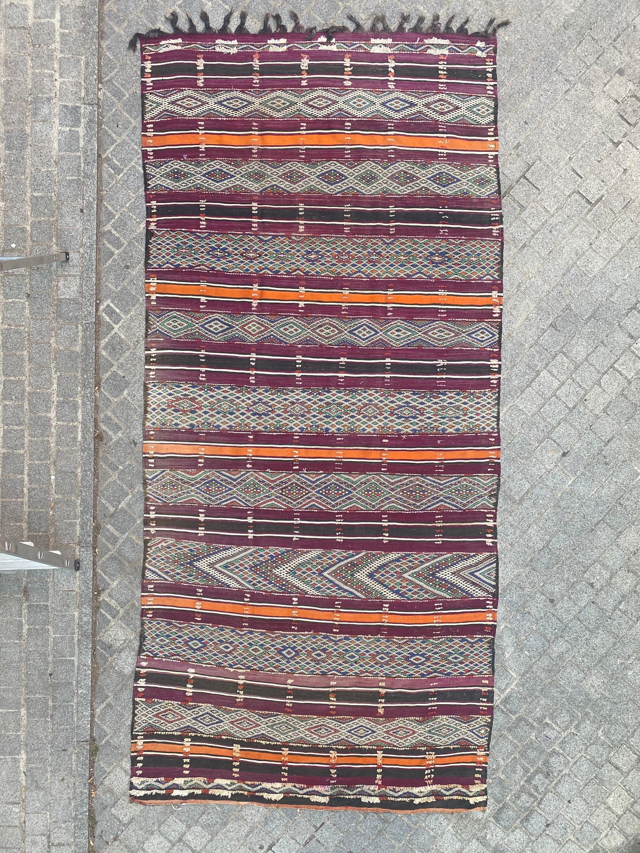 Kilim Ancien Berbere Marocain Fait Main 165x355 cm