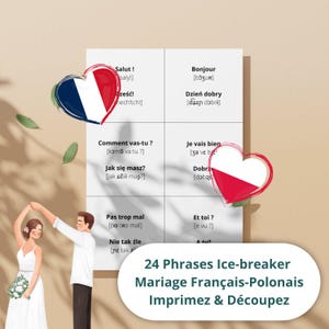 Cartes de conversation bilingues français-polonais pour mariage – 24 cartes imprimables pour briser la glace, animation de table originale