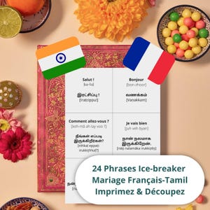 Cartes de conversation mariage bilingue français-tamoul – 36 cartes à imprimer pour briser la glace entre invités, PDF imprimable
