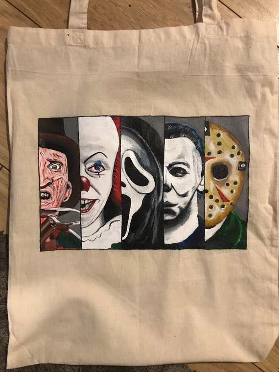 Buy Large Hand Painted Horror Icons Tote Bag Online in India