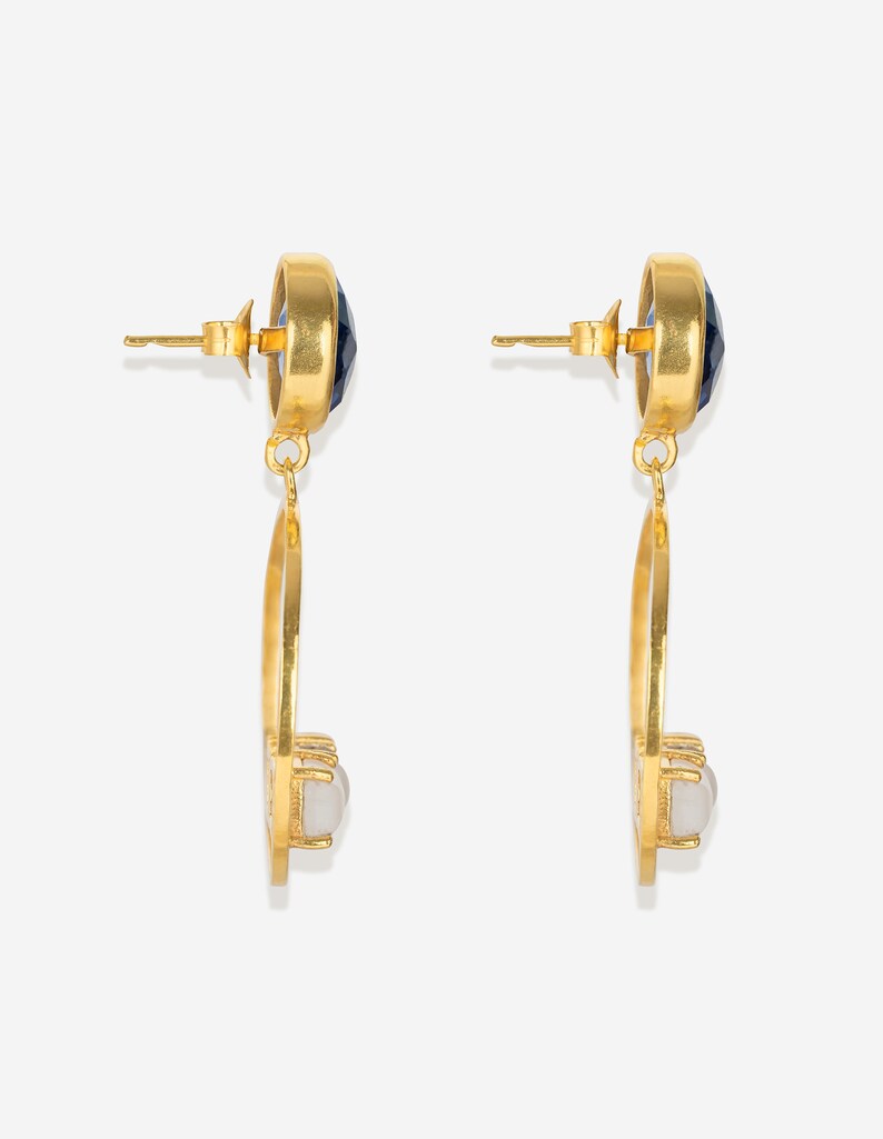 Hoop Earrings Dainty Hoops Modern Jewellery 18KGold Plated Hoops.Party Jewl Blue Topaz Hydro Hoops Pushback Hoops Moonstone Blue Hoops