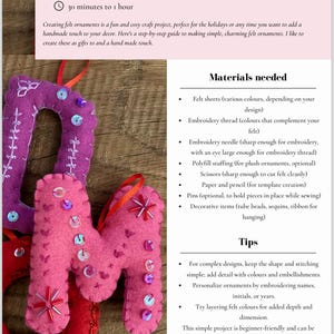 Letras de fieltro bordadas, adornos, PDF, manualidades para principiantes, adornos navideños, adornos personalizados, decoración navideña, alfabeto