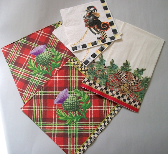 884 Red and green Scottish tartan design 4 Single paper decoupage napkins