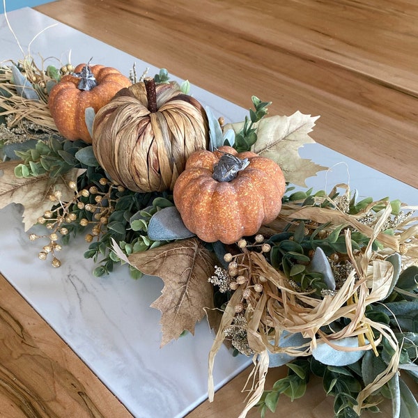 Coffee Table Decor, Fall Dine Table Centerpiece, Autumn Pumpkin Home Decor, Mantel Display, Fall Farmhouse Living Room, Greenery Garland