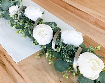 Centerpiece for Dining Room Table, Long Floral Garland, Mantel Faux Arrangement, Unique Table Setting Decor, Wedding Table