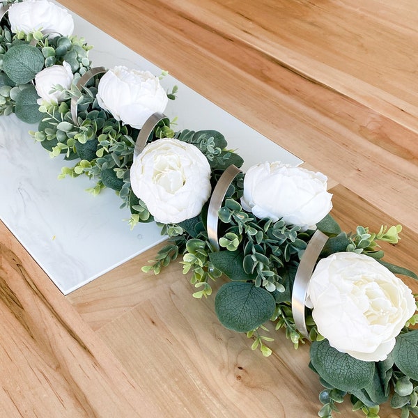 Pièce maîtresse pour table de salle à manger, longue guirlande florale, faux arrangement de cheminée, décor de table unique, table de mariage