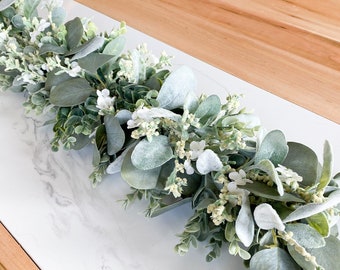 Eucalyptus Garland, Lambs Ear Greenery Centerpiece, Spring Home Decor