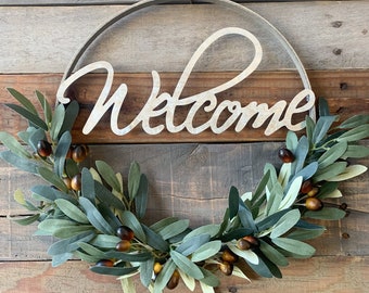 Welcome Wreath, Olive Door Wreath, Olive Branch Decor, Welcome Door Wreath, Greenery Wreath, Farmhouse Home Decor, New Homeowners Gift