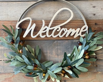 Olive Welcome Wreath: Farmhouse Door Decor, New Home Gift