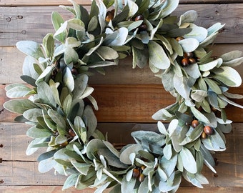 Olive Wreath, Lambs Ear Greenery, Front Door Decor, Farmhouse Wreath, Everyday Wreath, Olive Branch Mini Wreath, Candle Holder