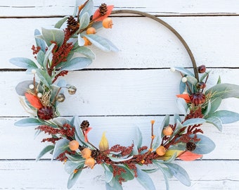 Fall Berry Wreath, Lambs Ear, Farmhouse Decor