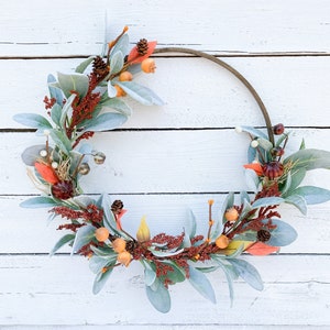 Fall Wreath, Front Door Decor, Autumn Berry Lambs Ear Hoop Wreath, Pantry Door Decor, Everyday Fall Home Decor, Farmhouse Wall Wreath