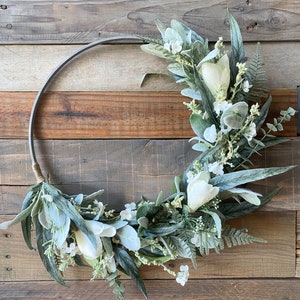 Magnolia Lambs Ear Hoop Wreath: Modern Minimalist Decor