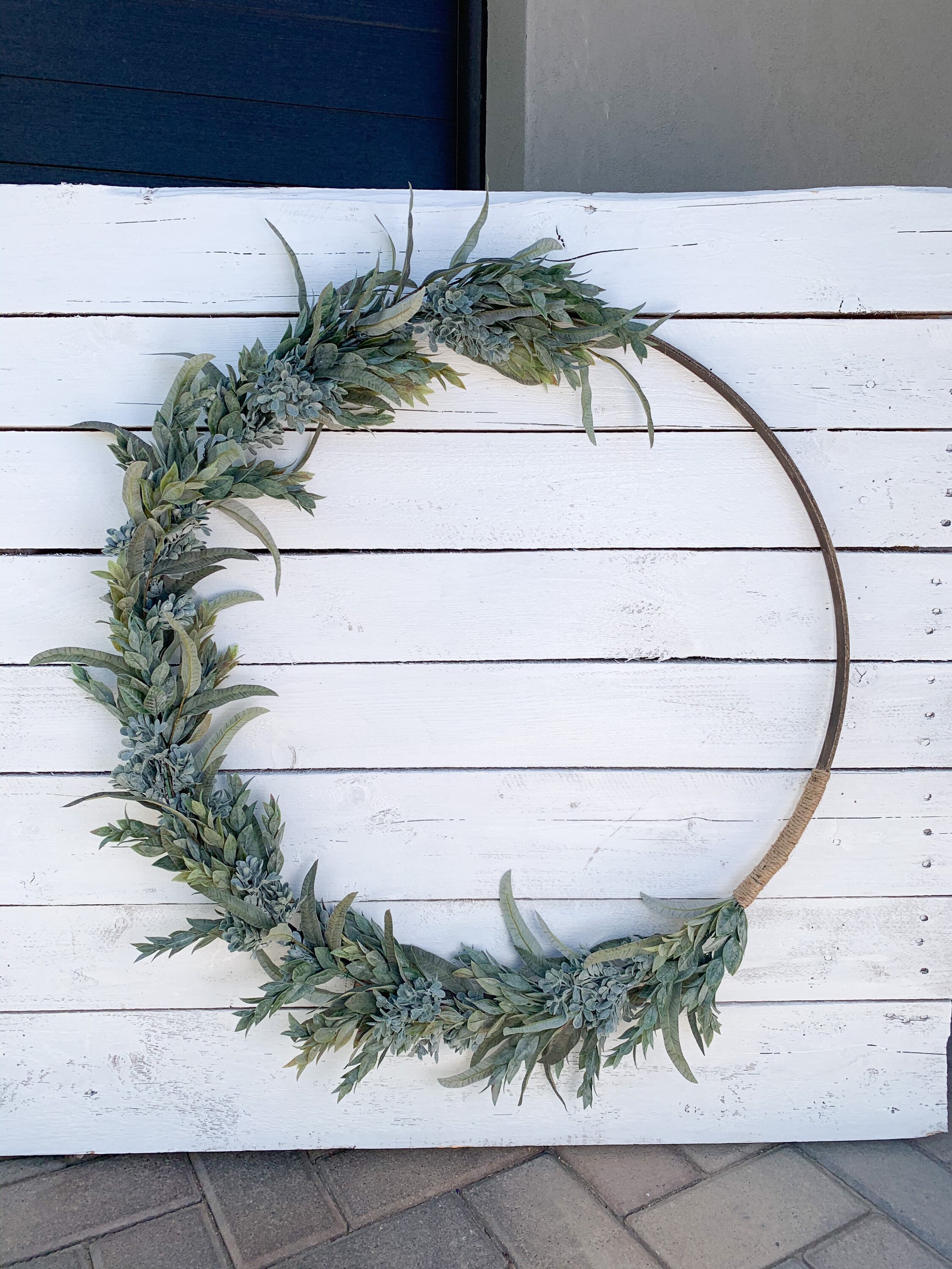 Grande Couronne, Décor de Porte d'entrée, Buis Verdure Ferme, Couronne Cerceau Minimaliste, Pendaiso