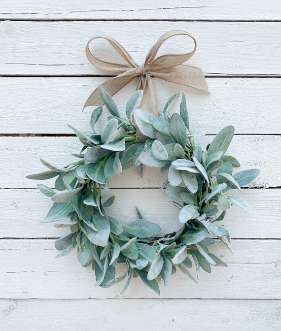 Small Wreath Lambs Ear Custom Ribbon Color Grapevine Etsy