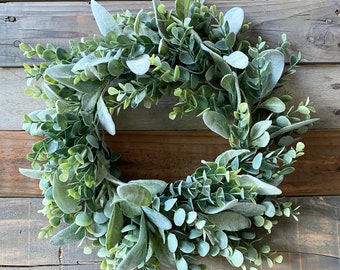 Mini Wreath, Greenery Candle Ring, Candle Holder, Eucalyptus Lambs Ear, Small Kitchen Cabinet Hanger, Door Decor, Table Decor