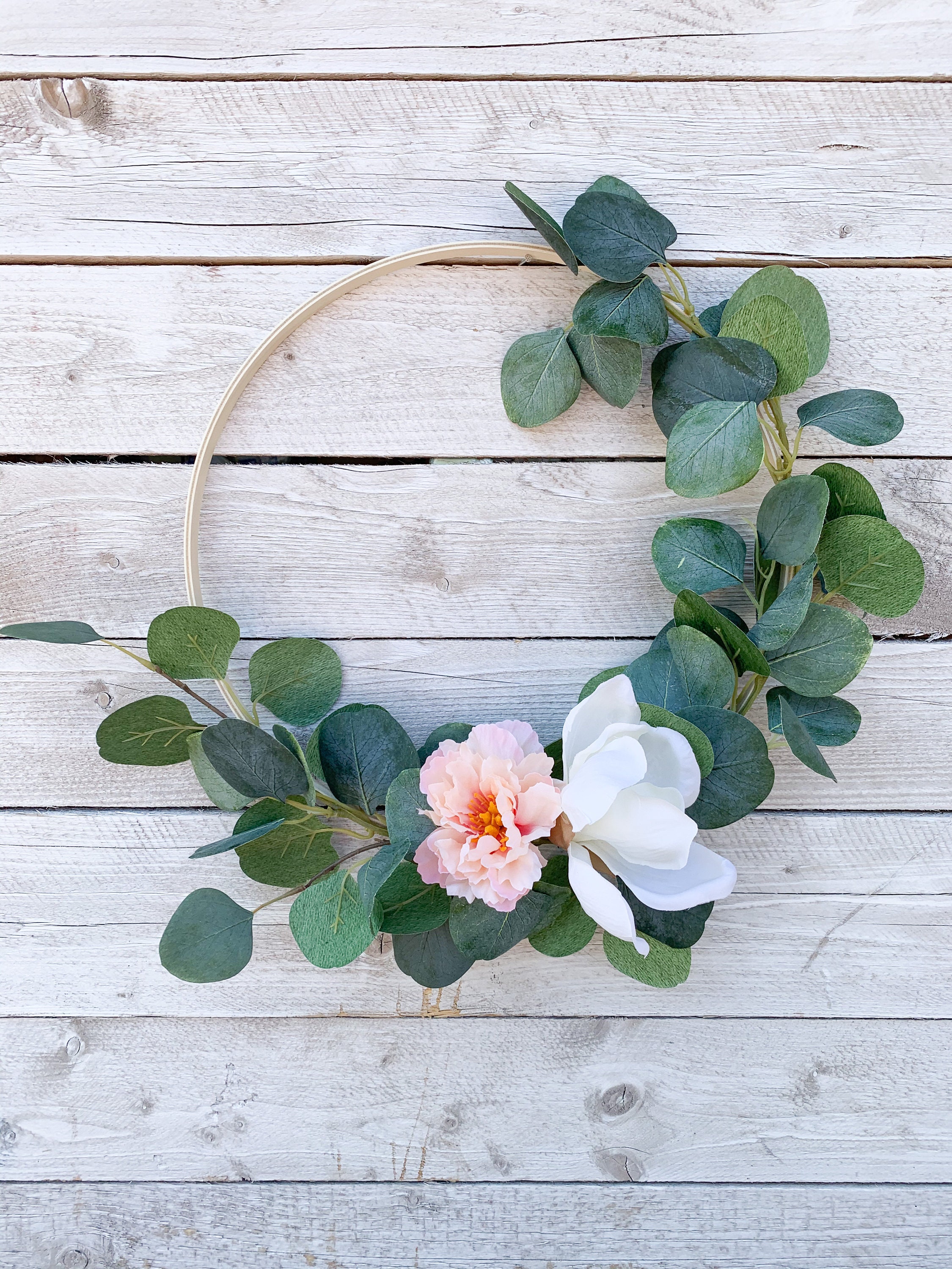 Couronne Moderne de Cerceau, Couronne Florale d'été Printemps, Verdure d'eucalyptus, Pivoine Rouge R
