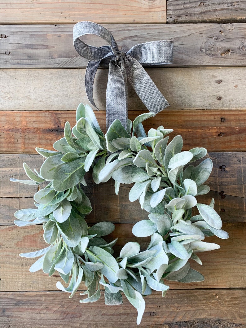 Small Wreath Lambs Ear Custom Ribbon Color Grapevine Etsy
