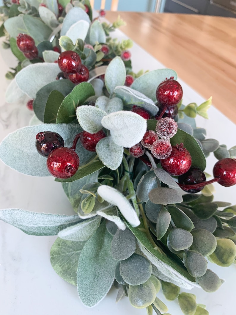 Christmas Centerpiece Long Table Decor Red Holly Berries Etsy