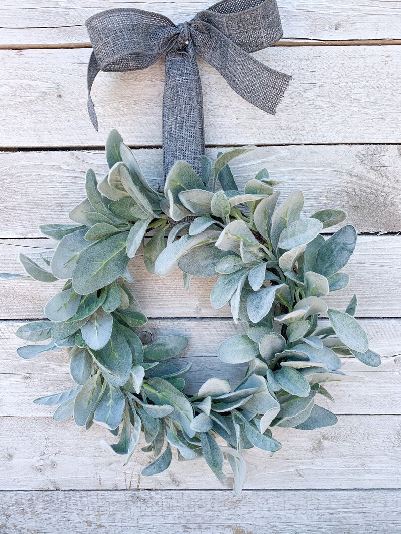 Small Wreath Lambs Ear Custom Ribbon Color Grapevine Etsy