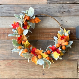 Fall Wreath, Front Door Decor, Autumn Berry Lambs Ear Hoop Wreath, Pantry Door Decor, Everyday Fall Home, Farmhouse Wall Decor