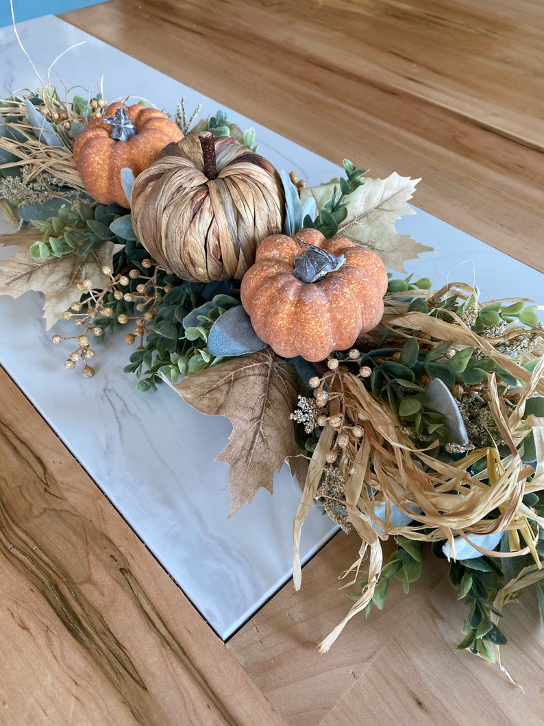 Coffee Table Decor, Fall Dine Table Centerpiece, Autumn Pumpkin Home Decor, Mantel Display, Fall Farmhouse Living Room, Greenery Garland image 2