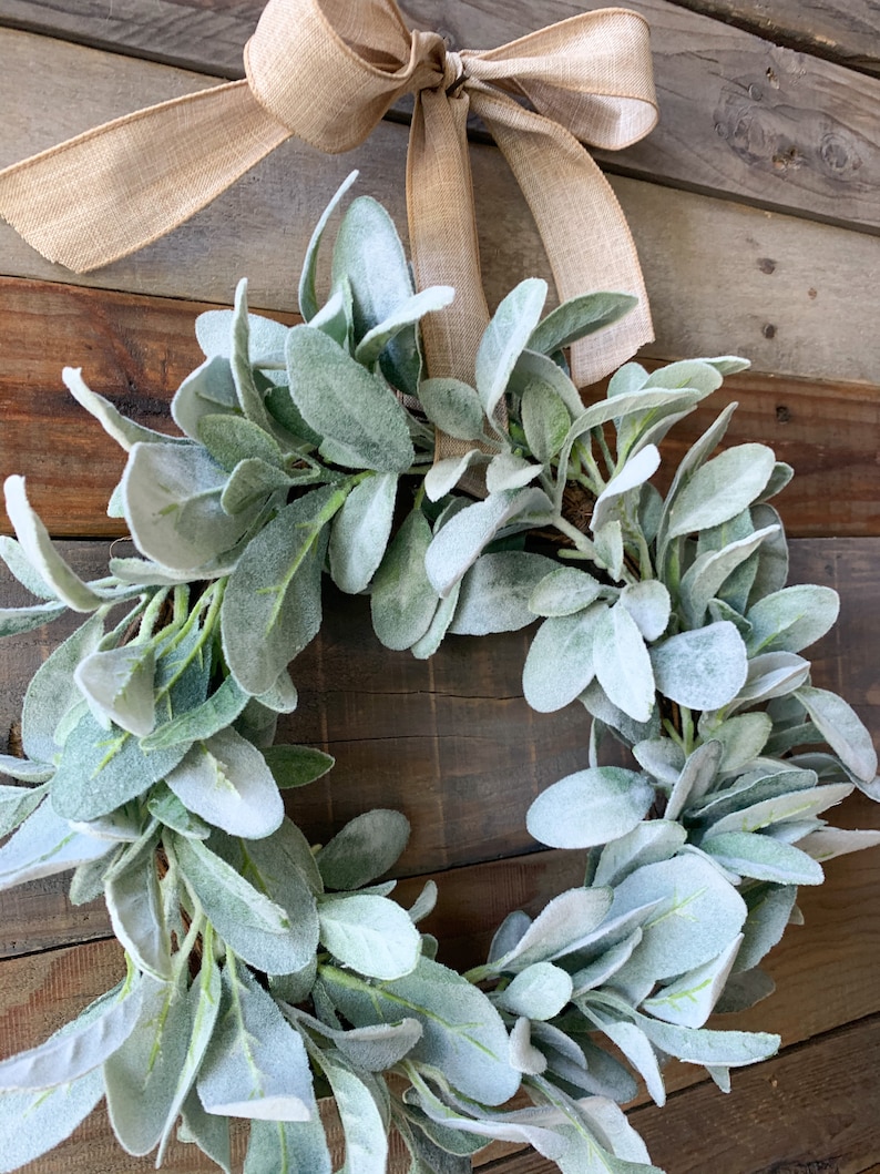 Small Wreath Lambs Ear Custom Ribbon Color Grapevine Etsy