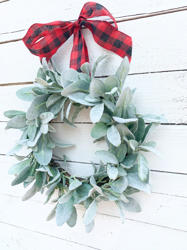 Small Wreath Lambs Ear Custom Ribbon Color Grapevine Etsy