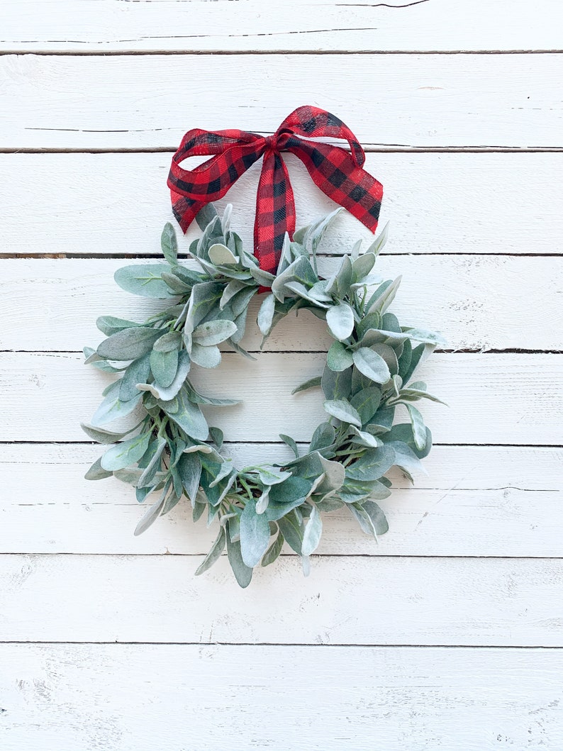Small Wreath Lambs Ear Custom Ribbon Color Grapevine Etsy