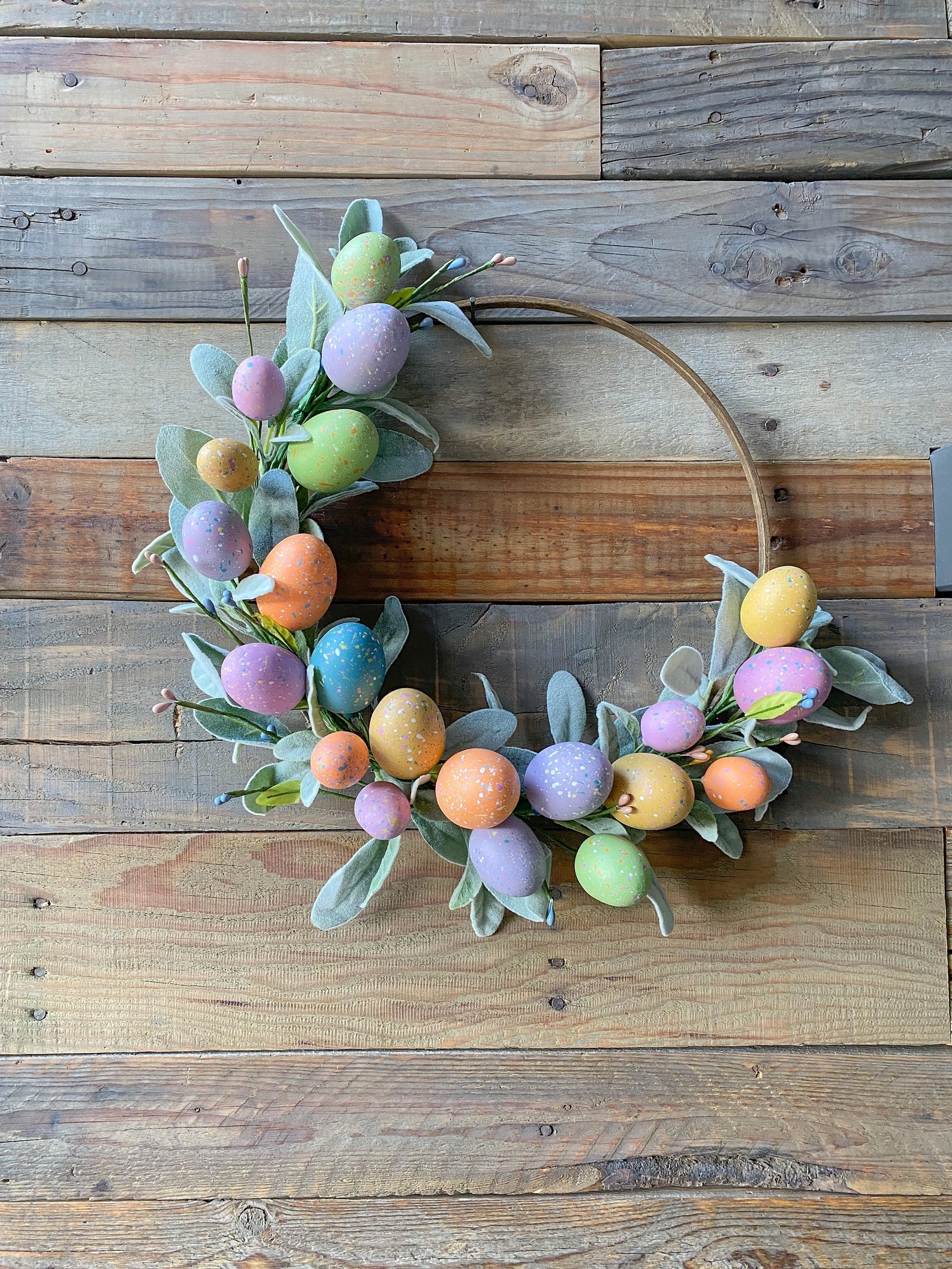 Partially Covered Easter Egg Hoop Wreaths with Greenery Partially Covered Easter Egg Hoop Wreaths with Greenery