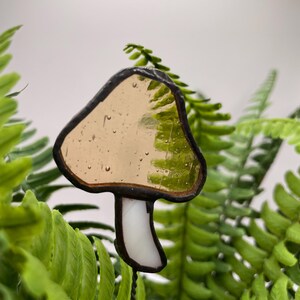 Mushroom Stained Glass Plant Stake - Handmade Whimsical Garden Decor