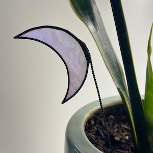 Moon Stained Glass Plant Stake - Handmade Celestial Garden Decor