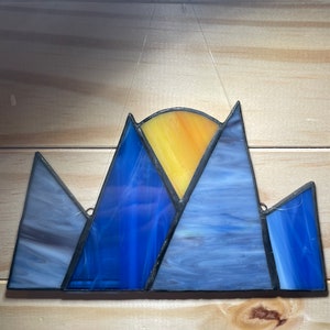 Blue Mountains Stained Glass Hanging Sun Catcher - Handmade Scenic Window Art