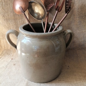 Antique French Stoneware LARGE size pot or jar 9 /8.5 / 8/ 7.5/ 7/ 6.3in  used for duck Confit, salting, Utensils, Artist, Vase, Kitchenalia