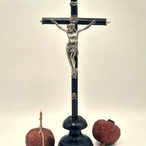 ANTIQUE FRENCH wooden standing crucifix, Catholic worship, religious ephemera, wooden cross, for personal home worship