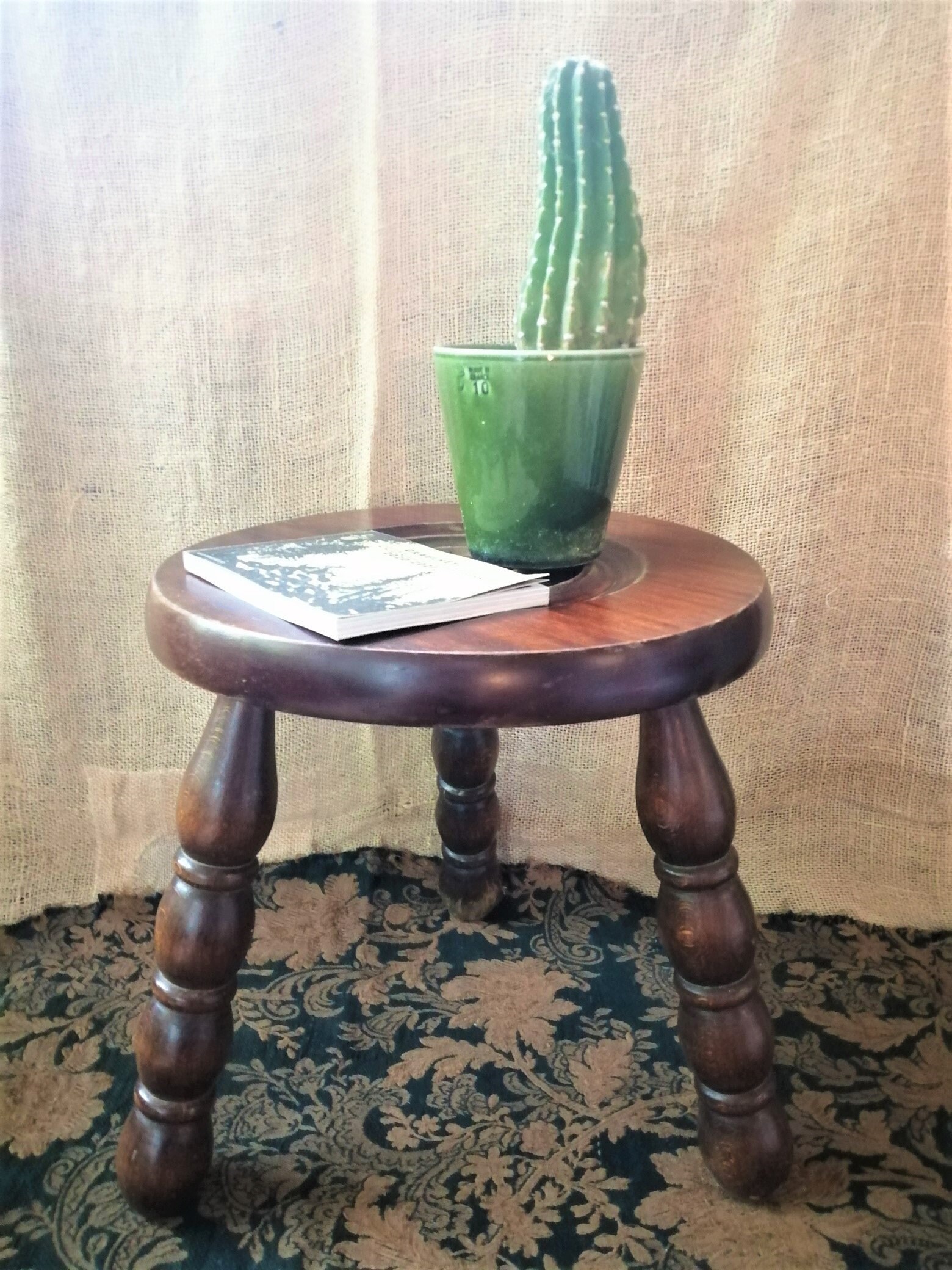 Vintage Français Pot de Plantes en Bois Selles Stand Three Legged Rustic Seat Country Cottage Rural 