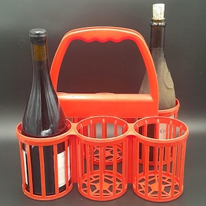 Vintage French Bottle Carrier for 6 Bottles, Red Plastic Vintage Bottle holder / Retro Collectable Piece 1950-60&#39;s