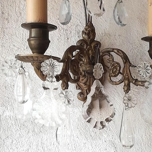 PAIR Antique FRENCH Wall Sconces Gilded Bronze and brass Romantic style, electric fittings, faux candle effect !