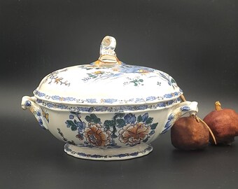 Antique Gien Ironstone Soup Tureen: French Transferware, Floral Koi Lid c.1900